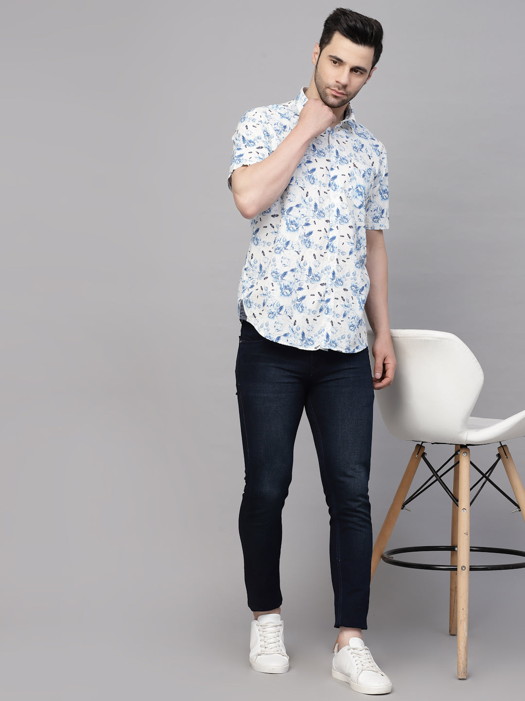Valbone Men’s Digital Print Blue Rose & Butterfly Printed Regular Fit Casual Shirt Half Sleeves