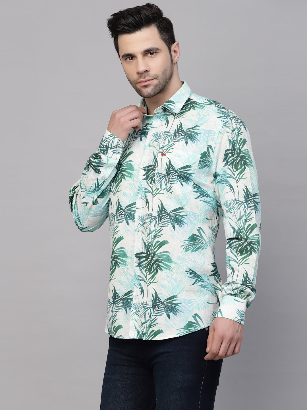 Valbone Men’s Digital Print Green Leafs Printed Regular Fit Casual Shirt Full Sleeves