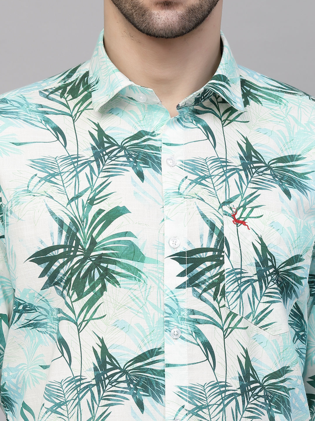 Valbone Men’s Digital Print Green Leafs Printed Regular Fit Casual Shirt Full Sleeves