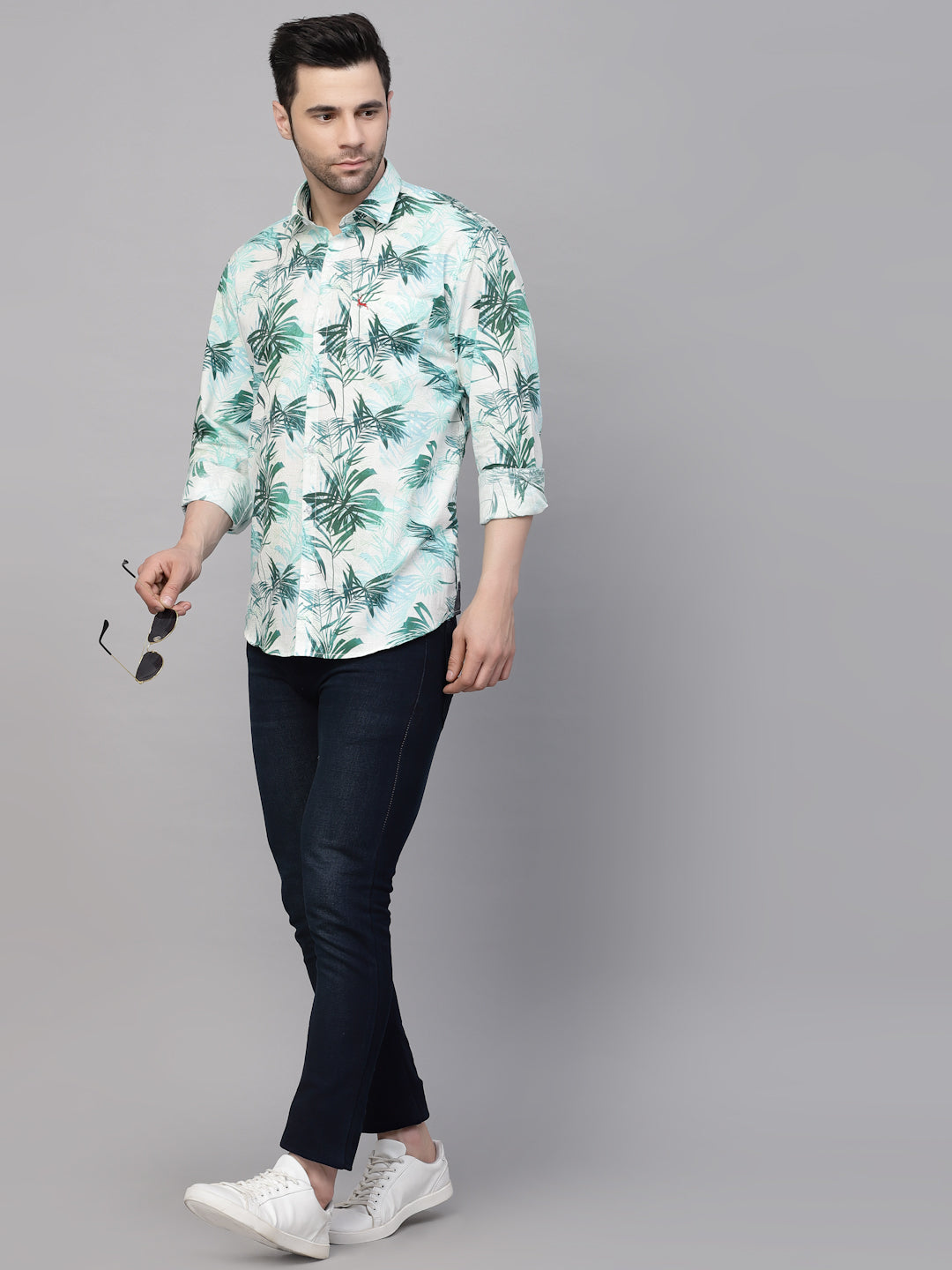 Valbone Men’s Digital Print Green Leafs Printed Regular Fit Casual Shirt Full Sleeves