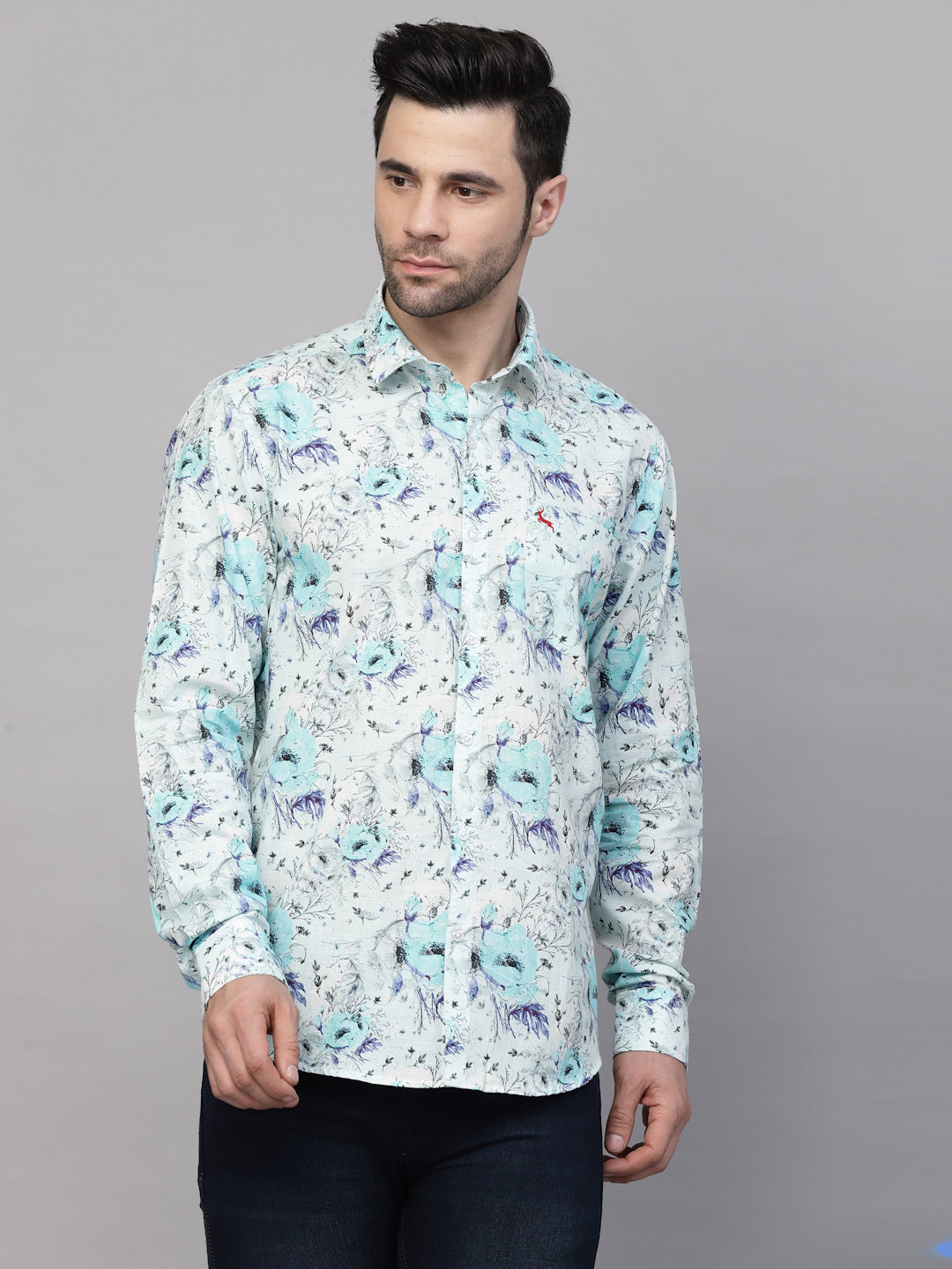 Valbone Men’s Digital Print Blue Regular Fit Casual Shirt Full Sleeves