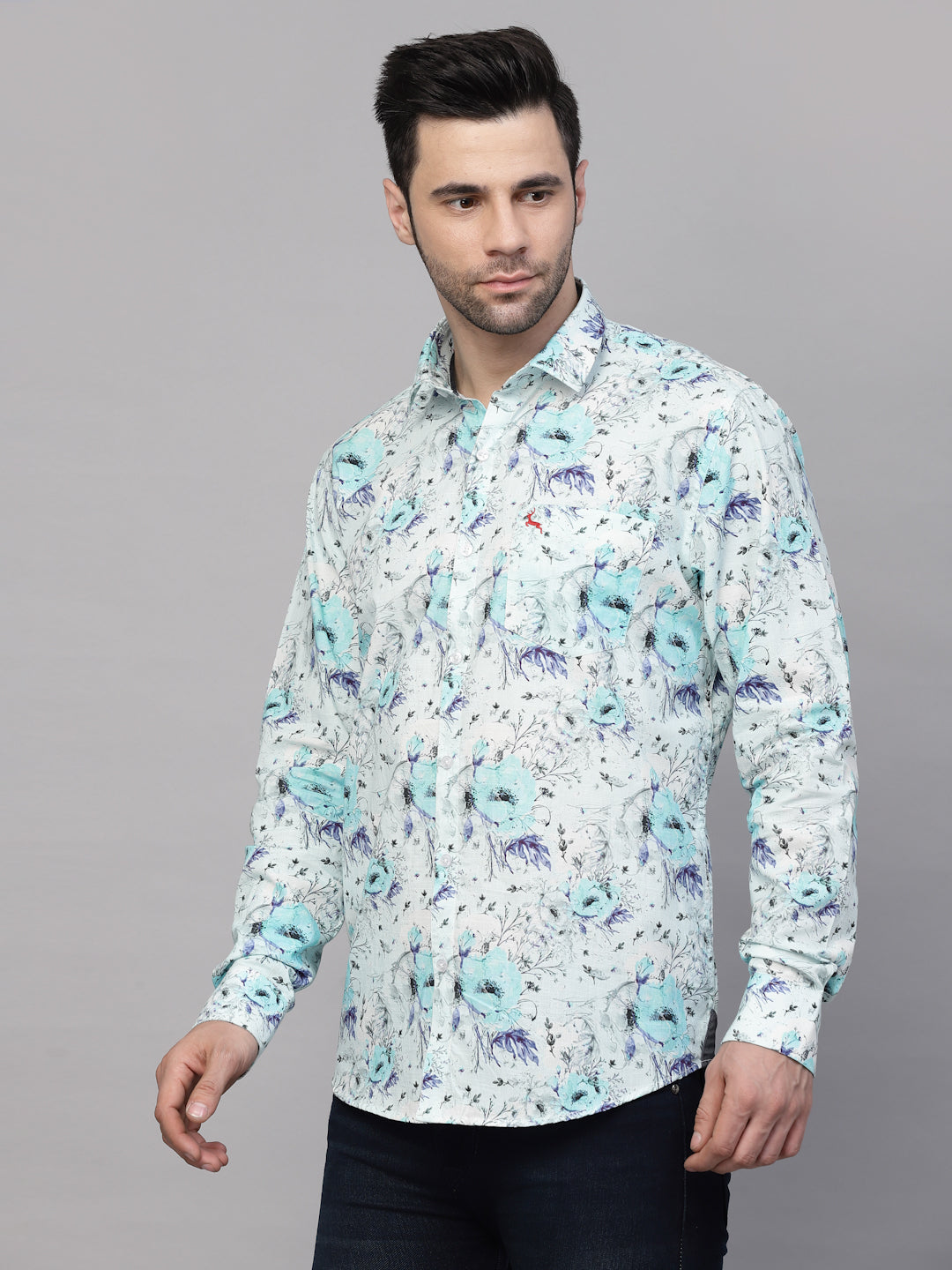 Valbone Men’s Digital Print Blue Regular Fit Casual Shirt Full Sleeves