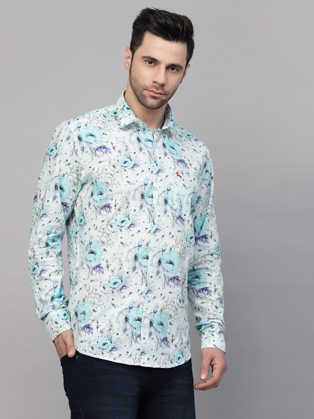 Valbone Men’s Digital Print Blue Regular Fit Casual Shirt Full Sleeves
