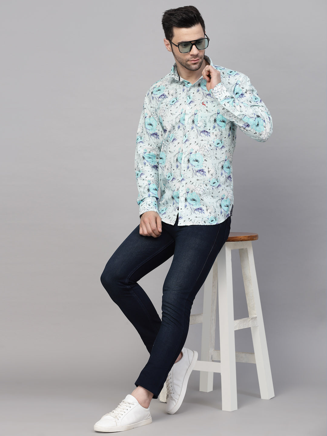 Valbone Men’s Digital Print Blue Regular Fit Casual Shirt Full Sleeves
