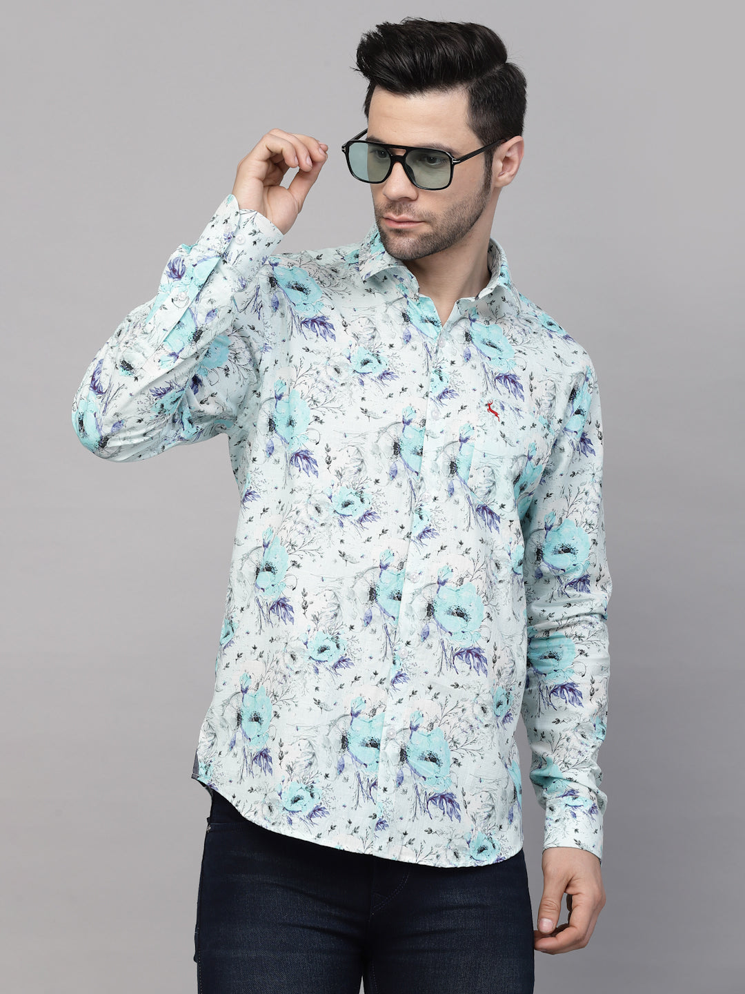 Valbone Men’s Digital Print Blue Regular Fit Casual Shirt Full Sleeves