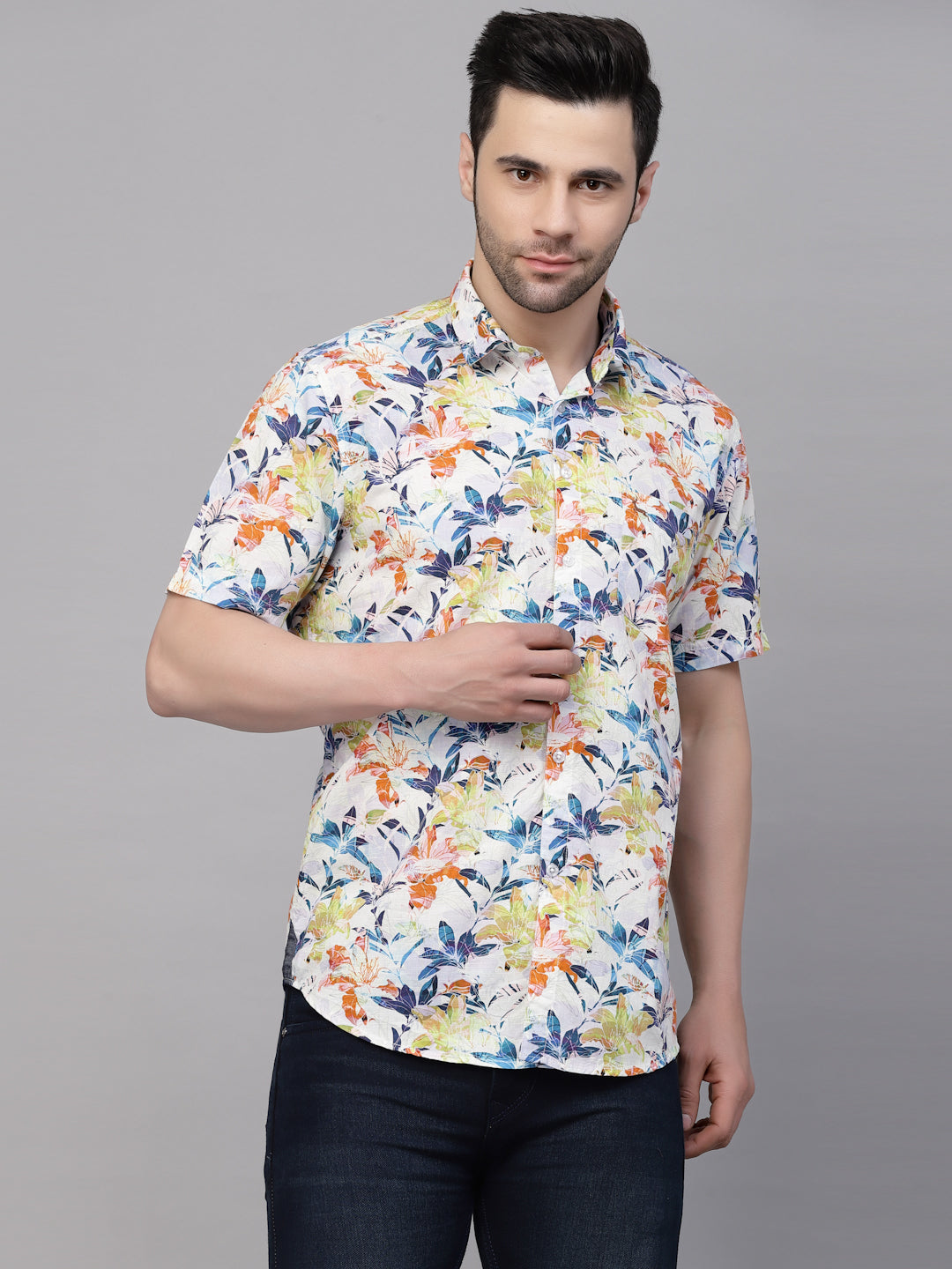 Valbone Men’s Multi Color Digital Floral Printed Regular Fit Casual Shirt Half Sleeves