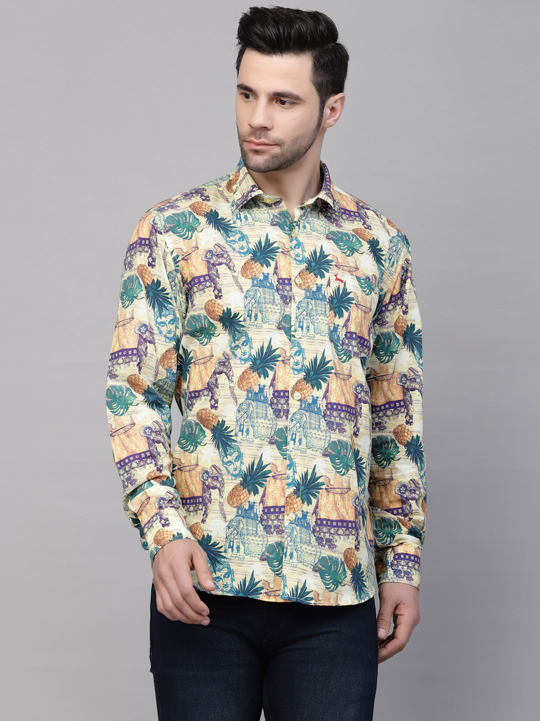 Valbone Men’s Digital Print Green Regular Fit Casual Shirt Full Sleeves