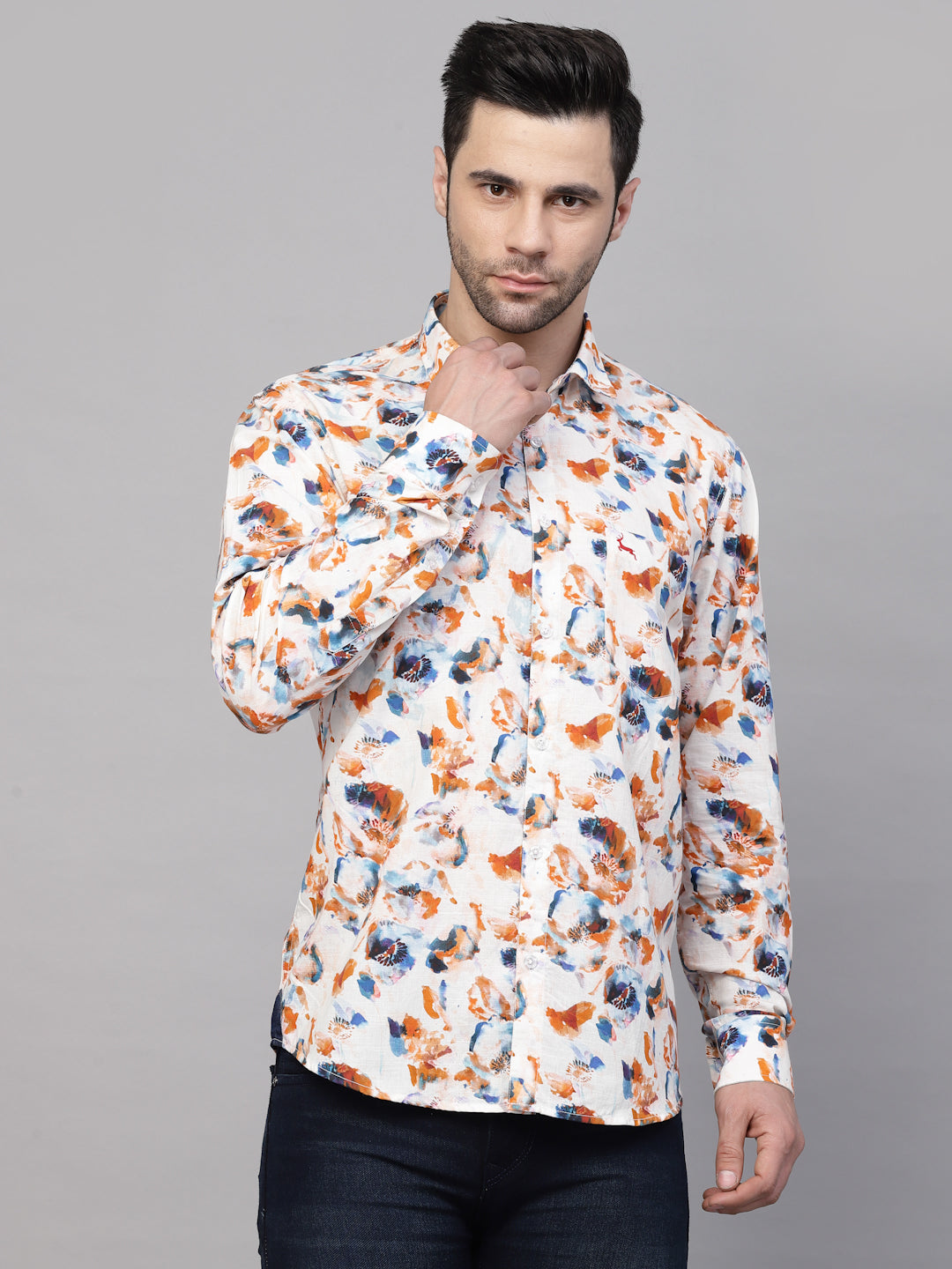 Valbone Men’s Digital Print Regular Fit Casual Blue & Orange Printed Shirt Full Sleeves
