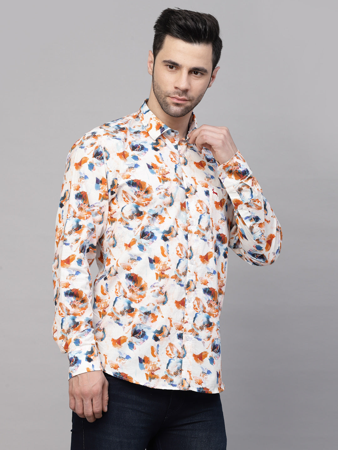 Valbone Men’s Digital Print Regular Fit Casual Blue & Orange Printed Shirt Full Sleeves