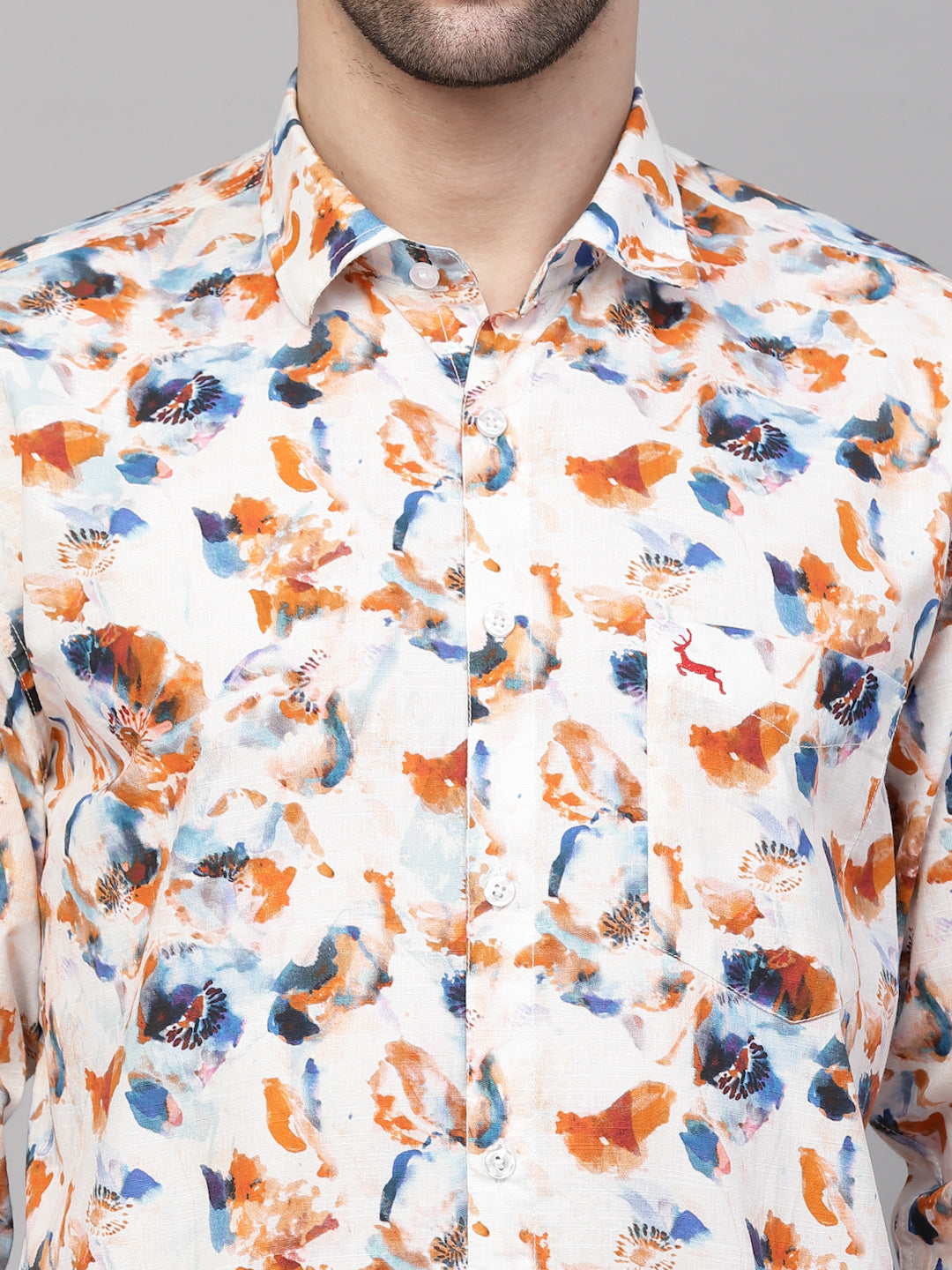 Valbone Men’s Digital Print Regular Fit Casual Blue & Orange Printed Shirt Full Sleeves