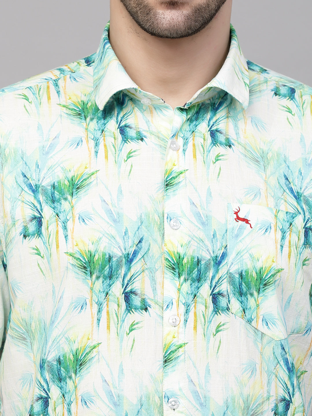Valbone Men’s Green Digital Leafs Printed Regular Fit Casual Shirt Half Sleeves