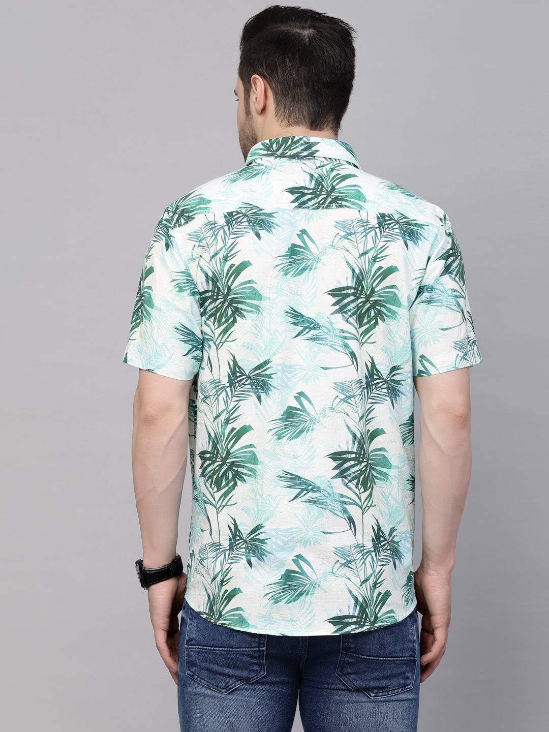 Valbone Men’s Digital Print Green Leaves Printed Regular Fit Casual Shirt Half Sleeves