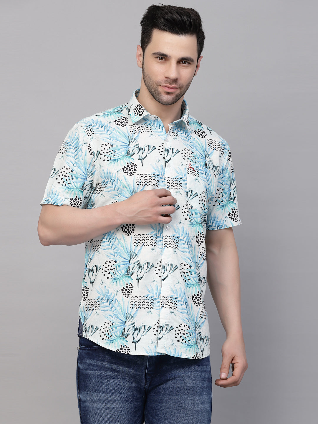 Valbone Men’s Digital Print Blue Regular Fit Butterfly Printed Casual Shirt Half Sleeves