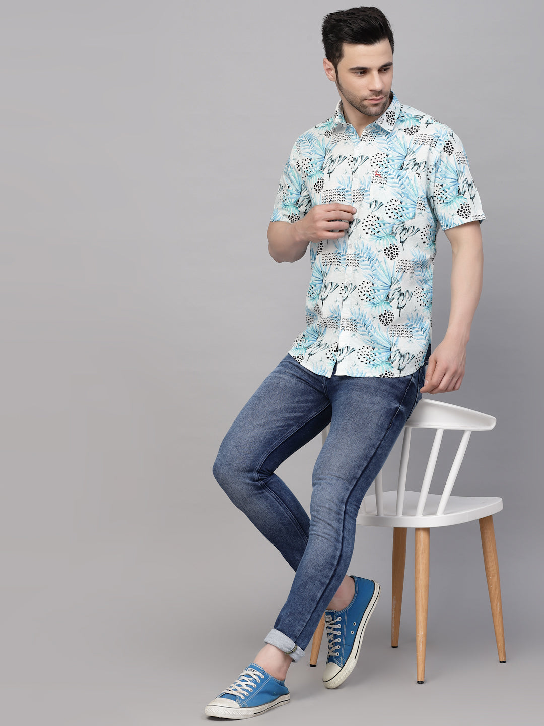 Valbone Men’s Digital Print Blue Regular Fit Butterfly Printed Casual Shirt Half Sleeves