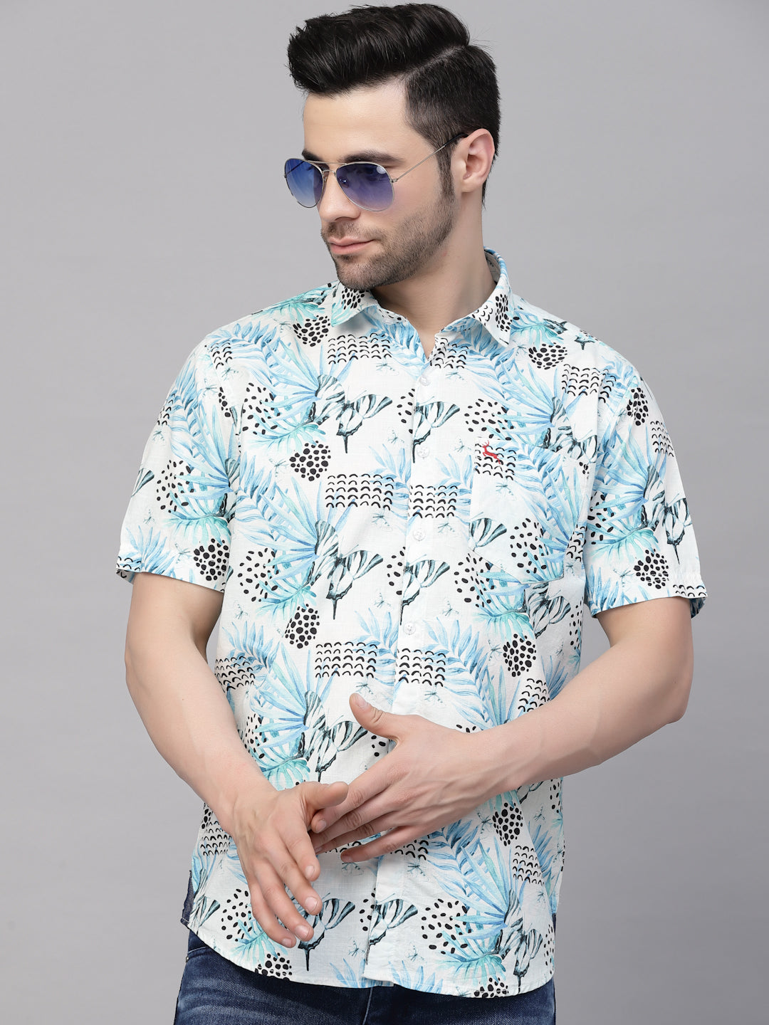 Valbone Men’s Digital Print Blue Regular Fit Butterfly Printed Casual Shirt Half Sleeves