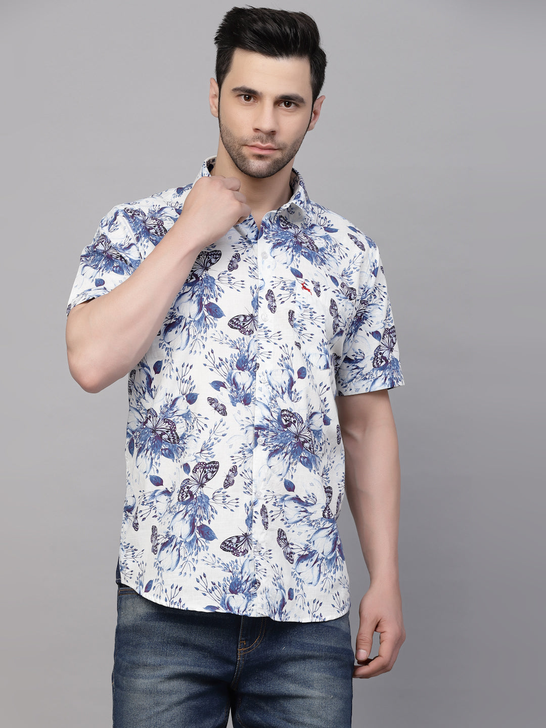 Valbone Men’s Digital Print Blue Butterfly Printed Regular Fit Casual Shirt Half Sleeves