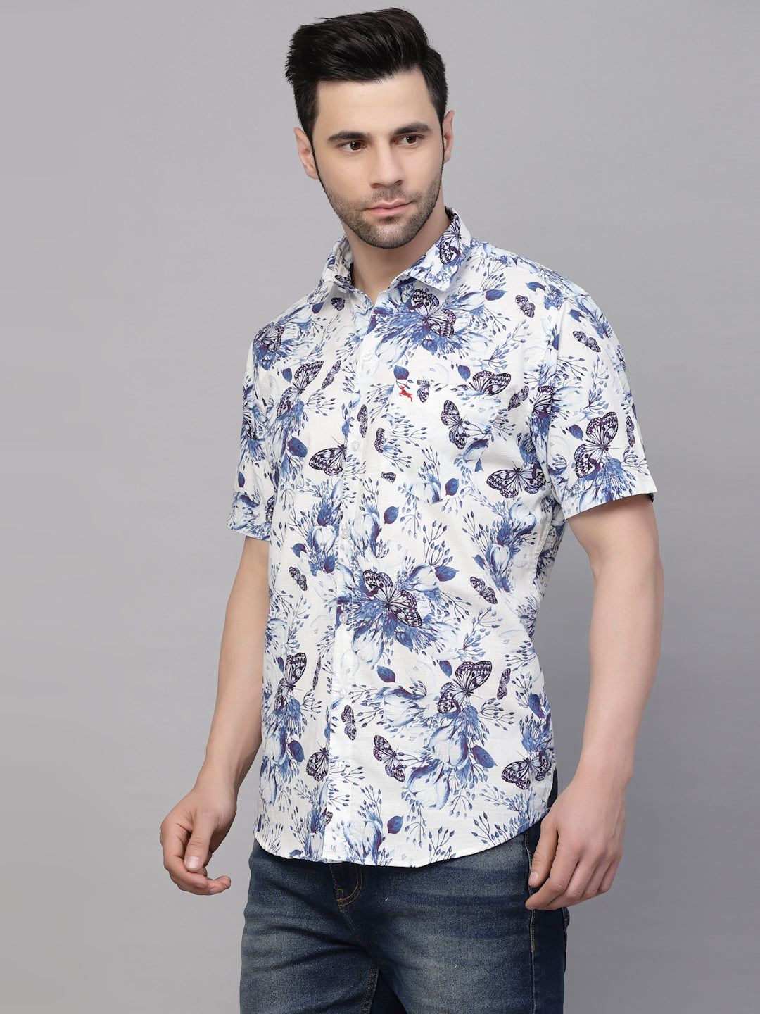 Valbone Men’s Digital Print Blue Butterfly Printed Regular Fit Casual Shirt Half Sleeves