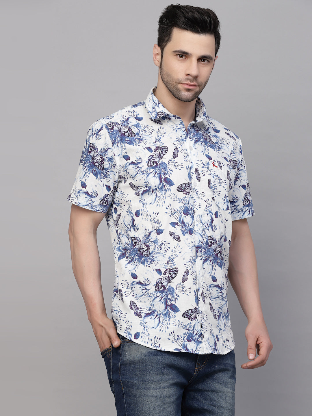 Valbone Men’s Digital Print Blue Butterfly Printed Regular Fit Casual Shirt Half Sleeves
