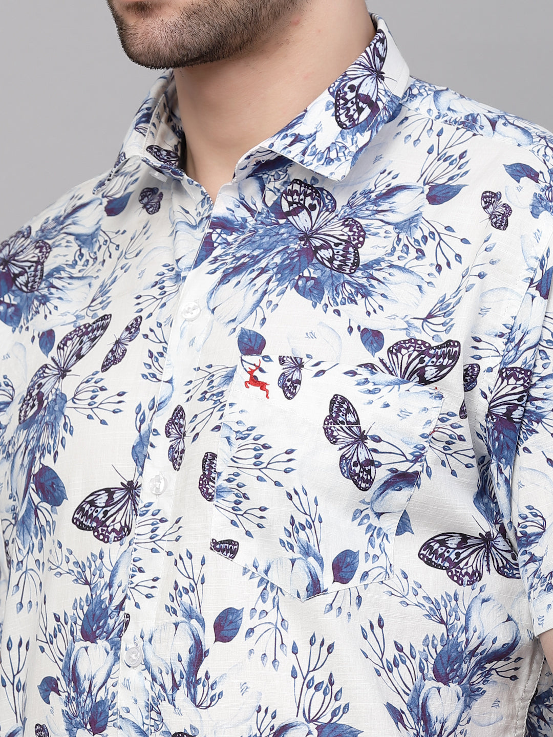 Valbone Men’s Digital Print Blue Butterfly Printed Regular Fit Casual Shirt Half Sleeves