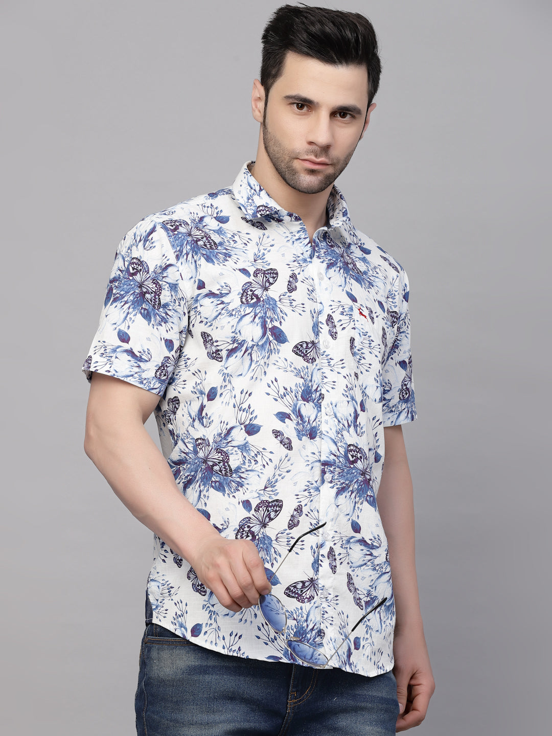Valbone Men’s Digital Print Blue Butterfly Printed Regular Fit Casual Shirt Half Sleeves