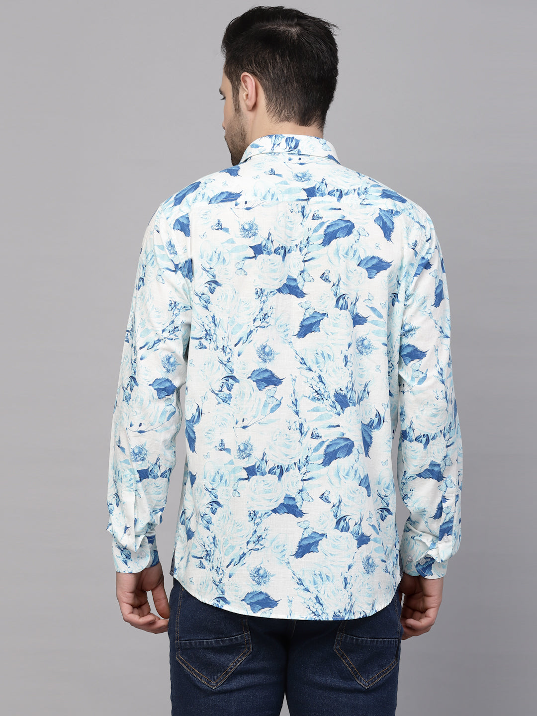 Valbone Men’s Digital Print Blue Leafs Printed Regular Fit Casual Shirt Full Sleeves