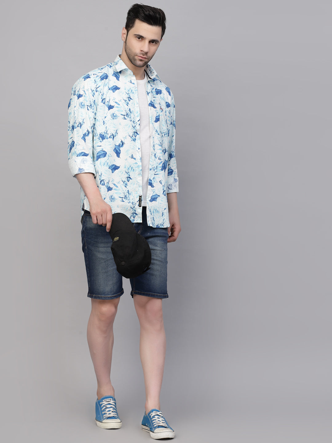 Valbone Men’s Digital Print Blue Leafs Printed Regular Fit Casual Shirt Full Sleeves