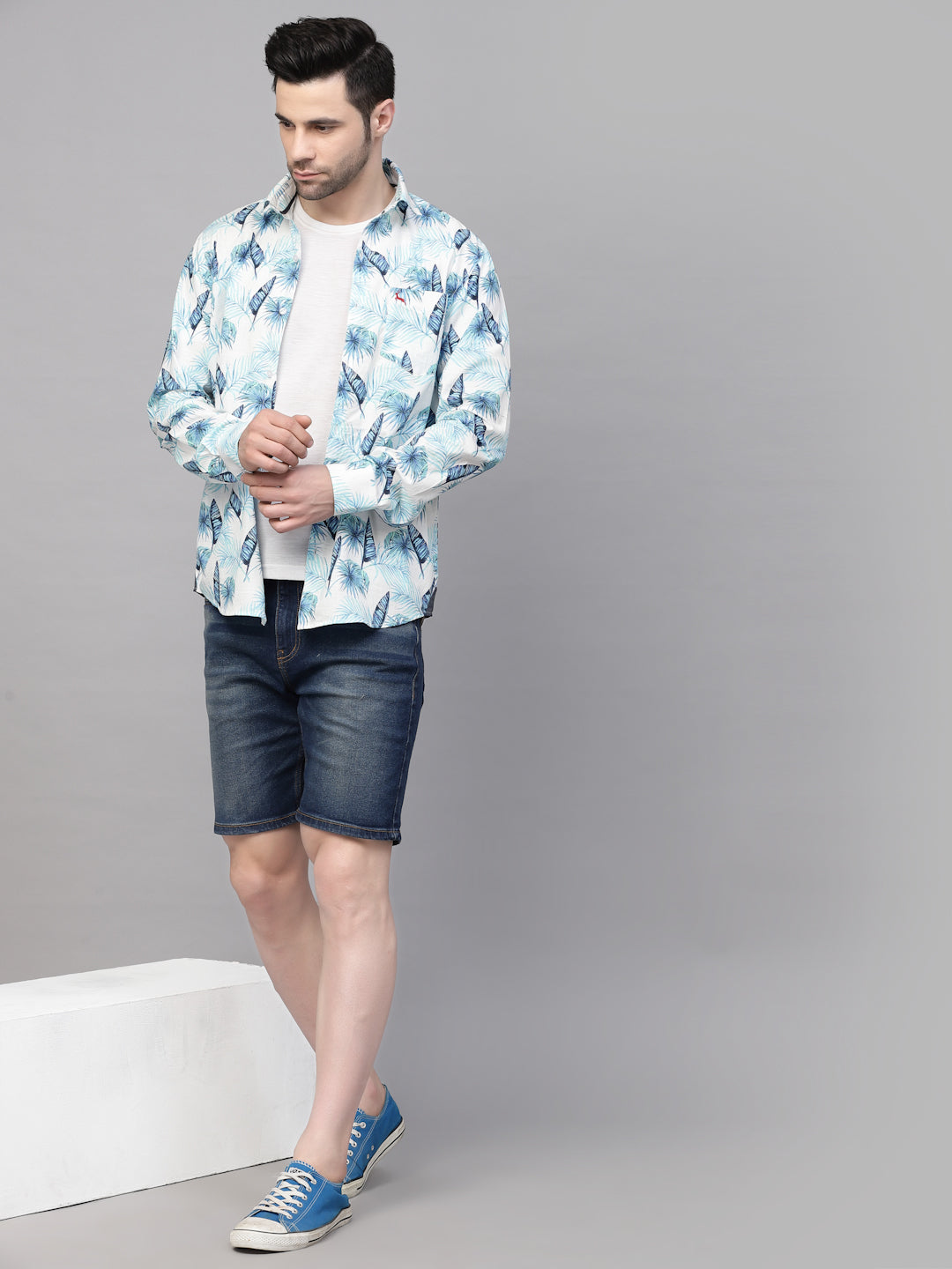 Valbone Men’s Digital Print Blue Regular Fit Casual Shirt Full Sleeves