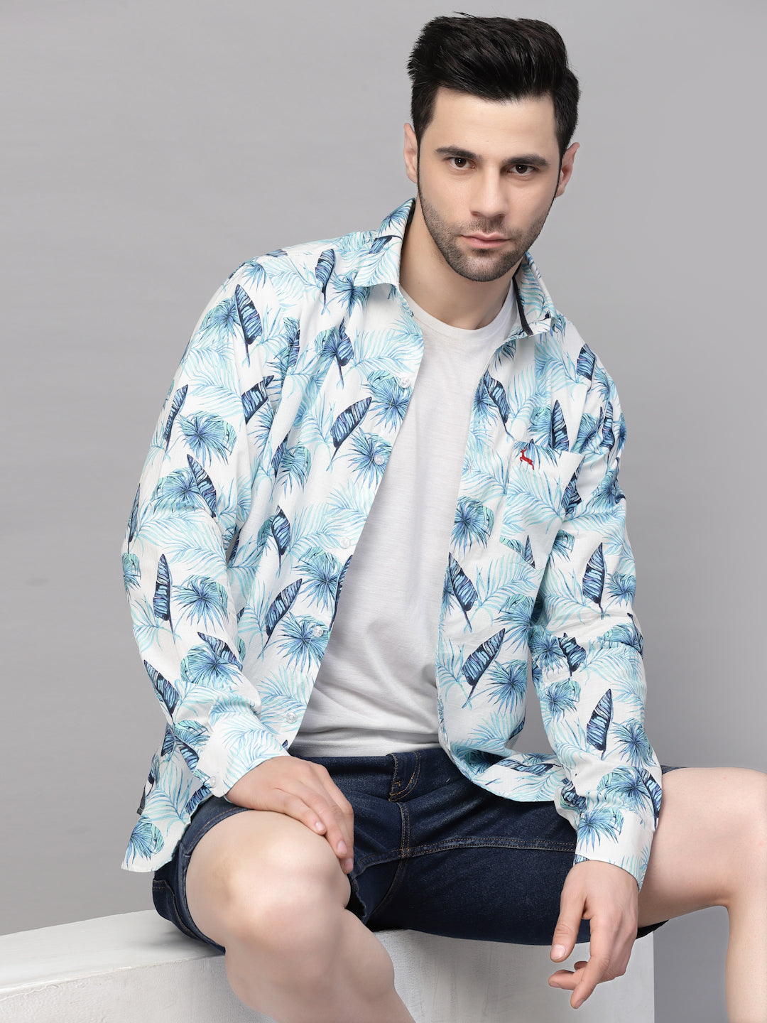Valbone Men’s Digital Print Blue Regular Fit Casual Shirt Full Sleeves
