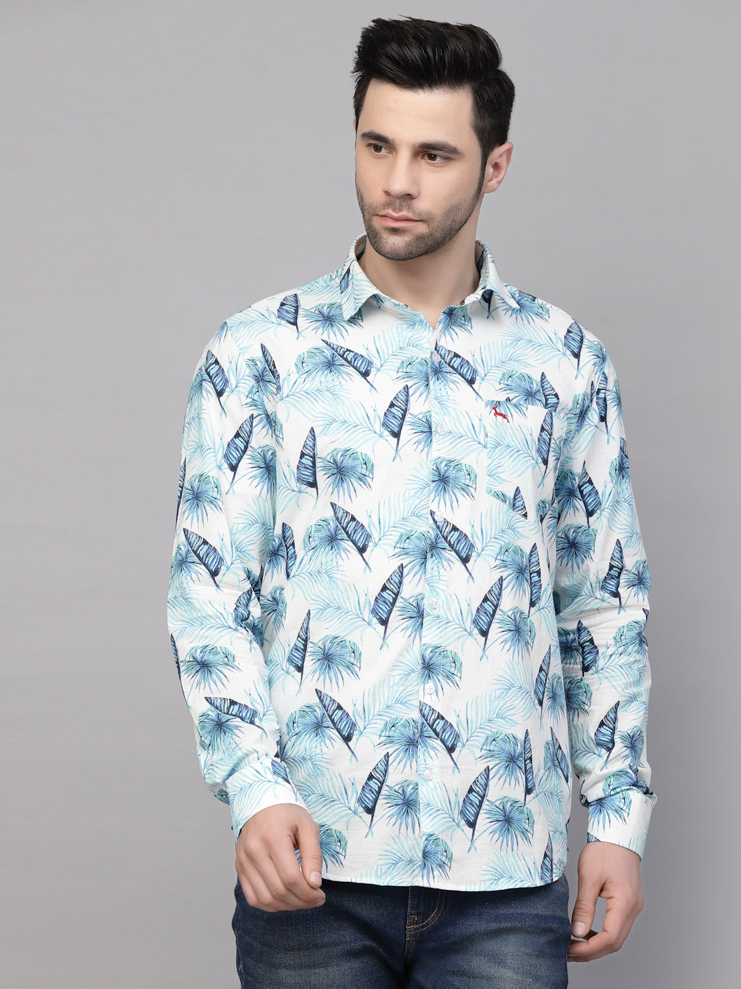 Valbone Men’s Digital Print Blue Regular Fit Casual Shirt Full Sleeves