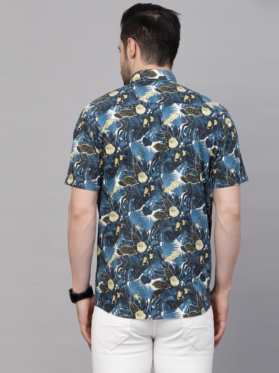 Valbone Men’s Floral Blue Digital Print Regular Fit Casual Shirt Half Sleeves