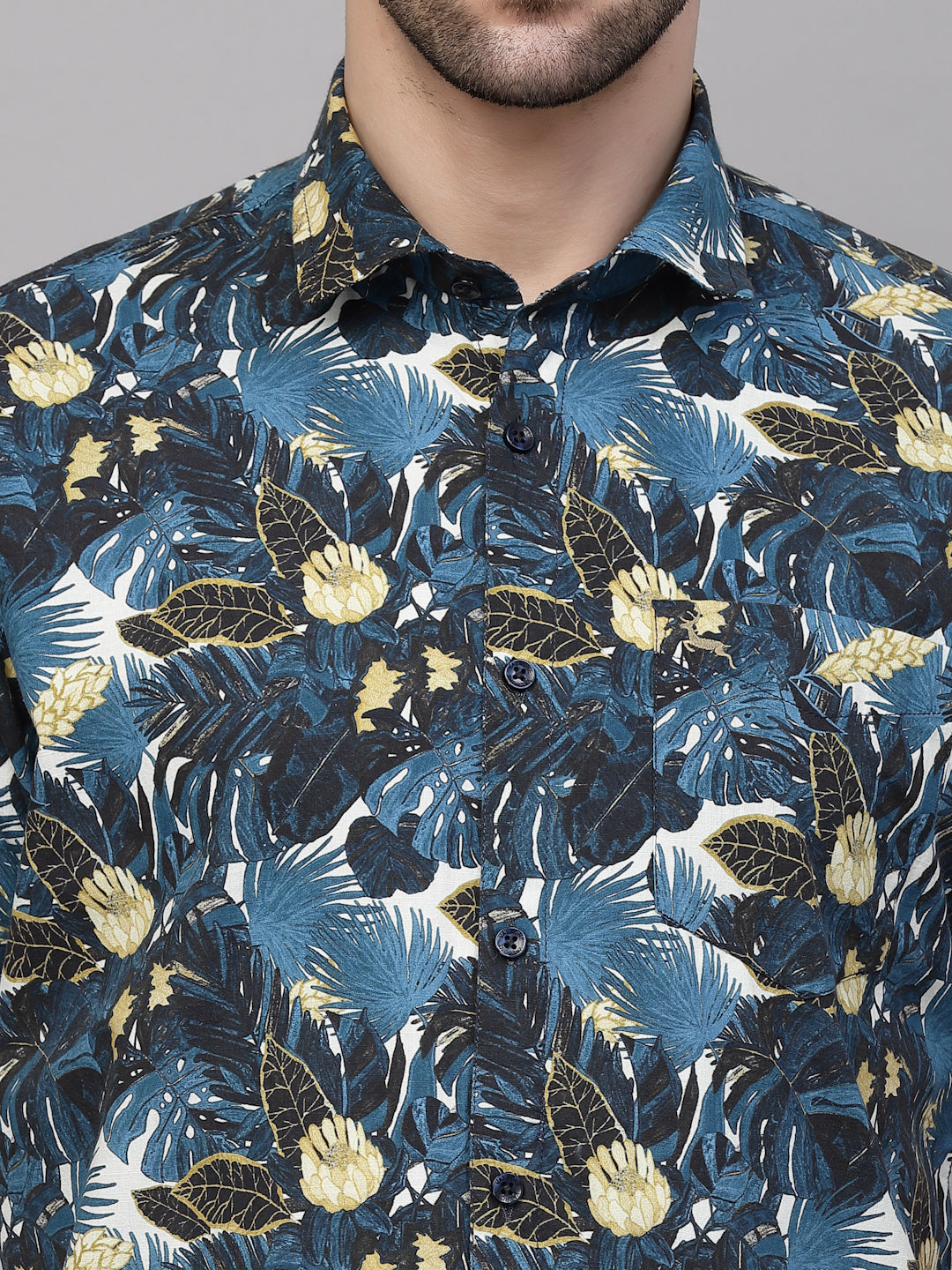 Valbone Men’s Floral Blue Digital Print Regular Fit Casual Shirt Half Sleeves