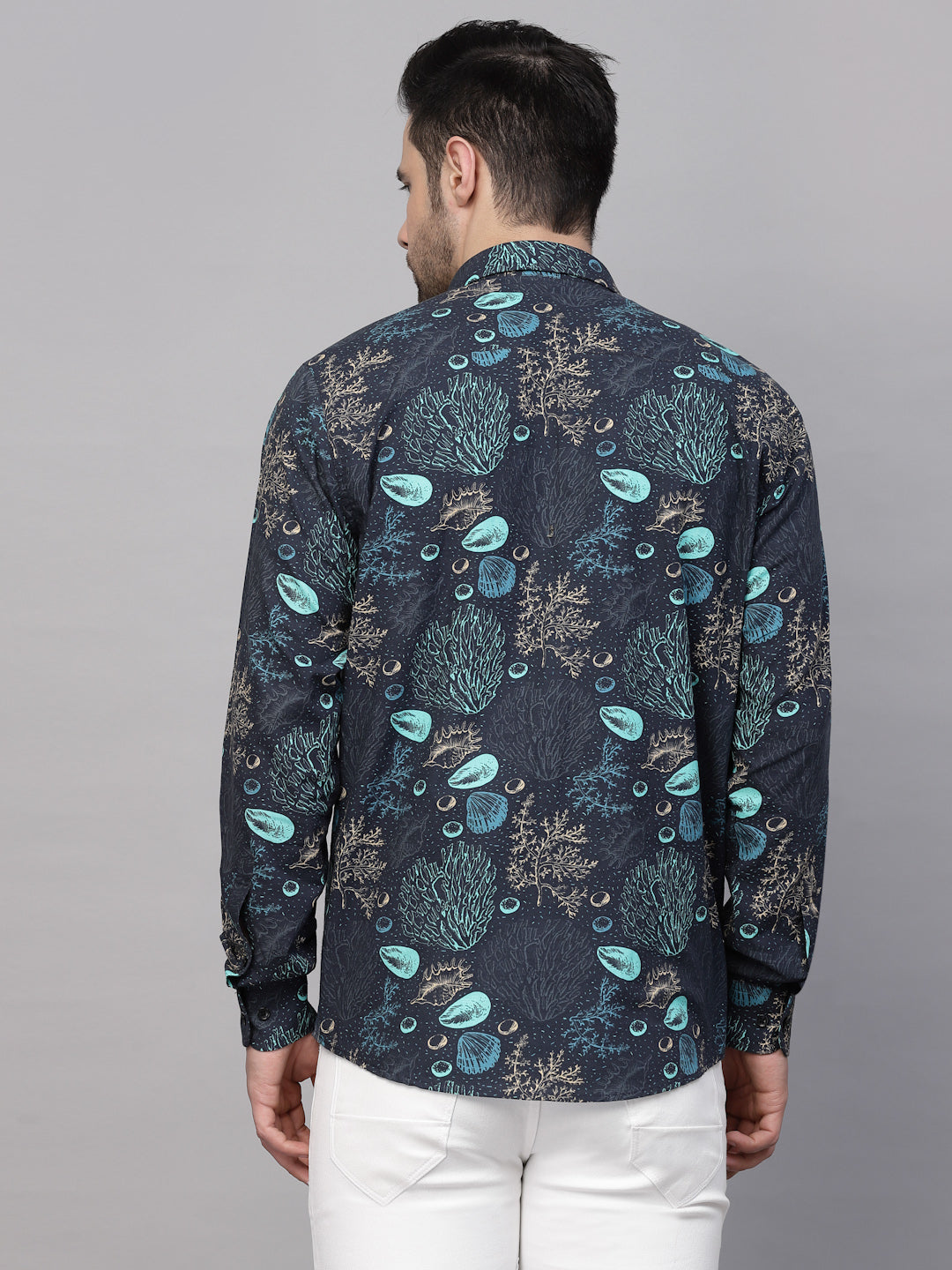 Valbone Men’s Digital Print Sea Plant Printed Regular Fit Casual Shirt Full Sleeves