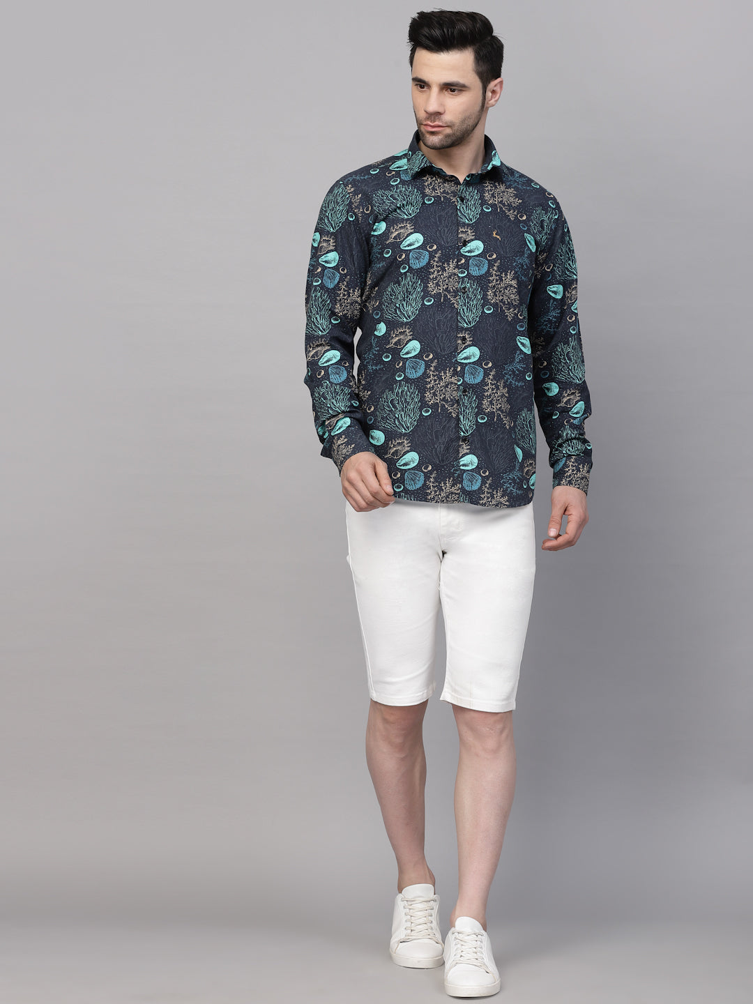 Valbone Men’s Digital Print Sea Plant Printed Regular Fit Casual Shirt Full Sleeves