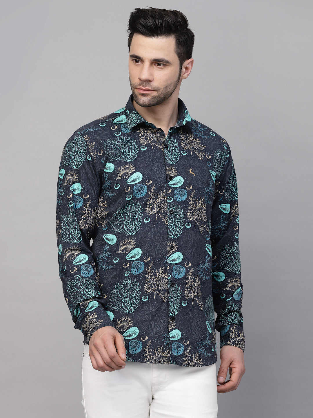 Valbone Men’s Digital Print Sea Plant Printed Regular Fit Casual Shirt Full Sleeves