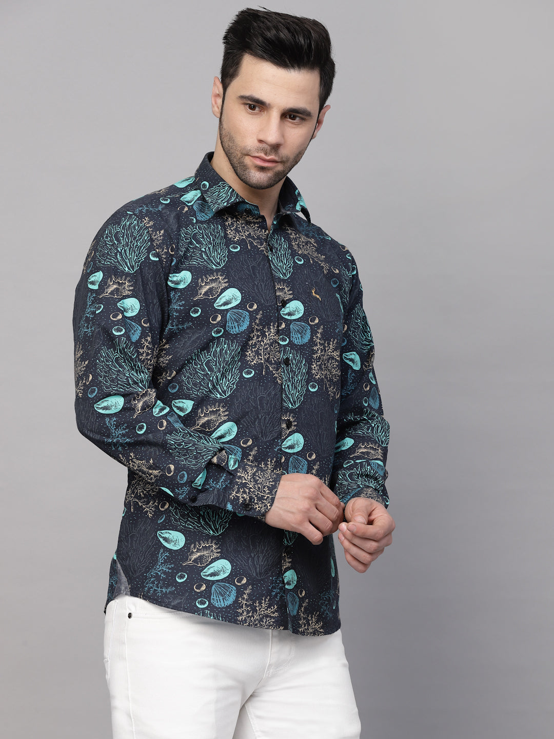Valbone Men’s Digital Print Sea Plant Printed Regular Fit Casual Shirt Full Sleeves