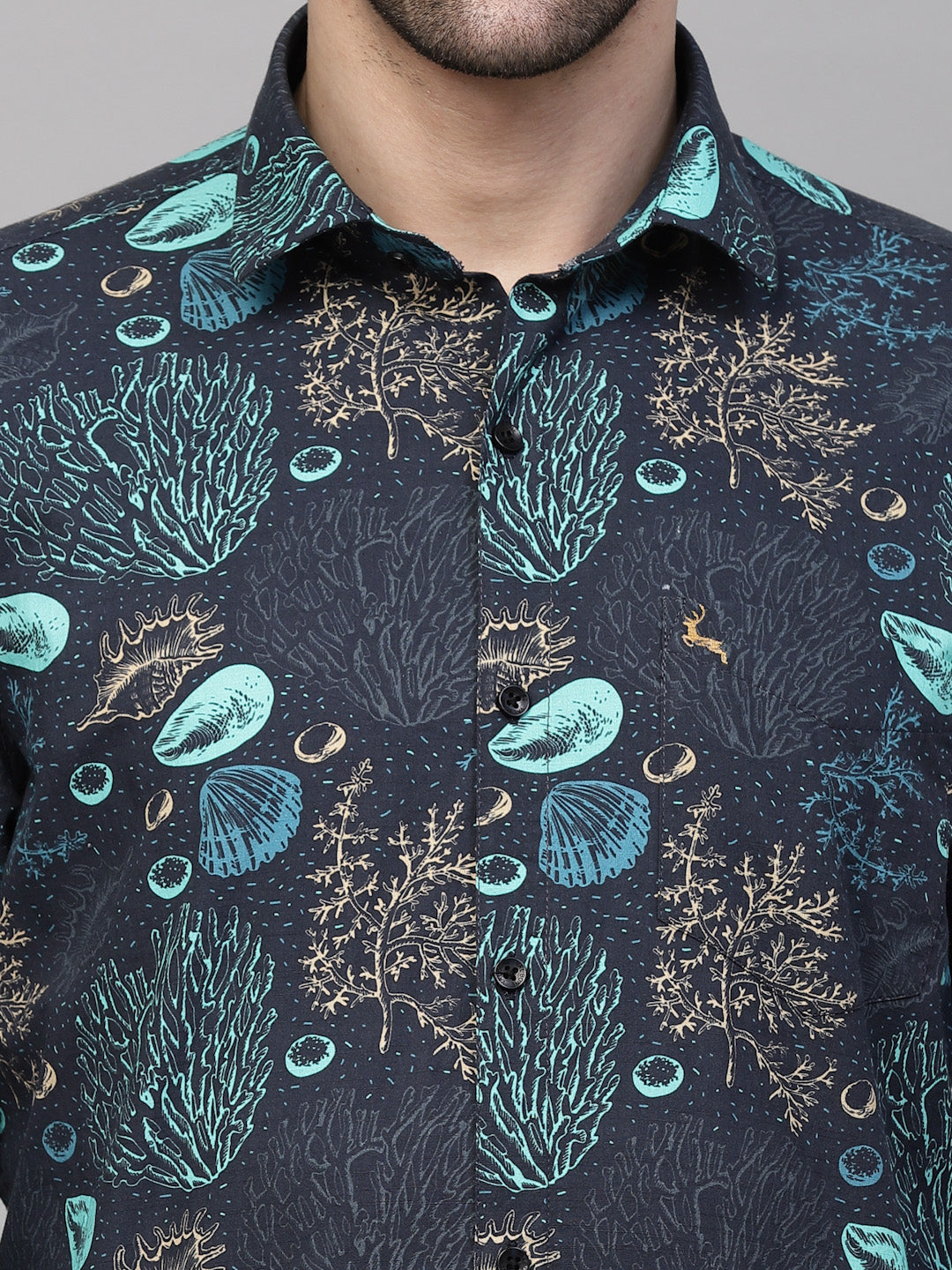 Valbone Men’s Digital Print Sea Plant Printed Regular Fit Casual Shirt Full Sleeves