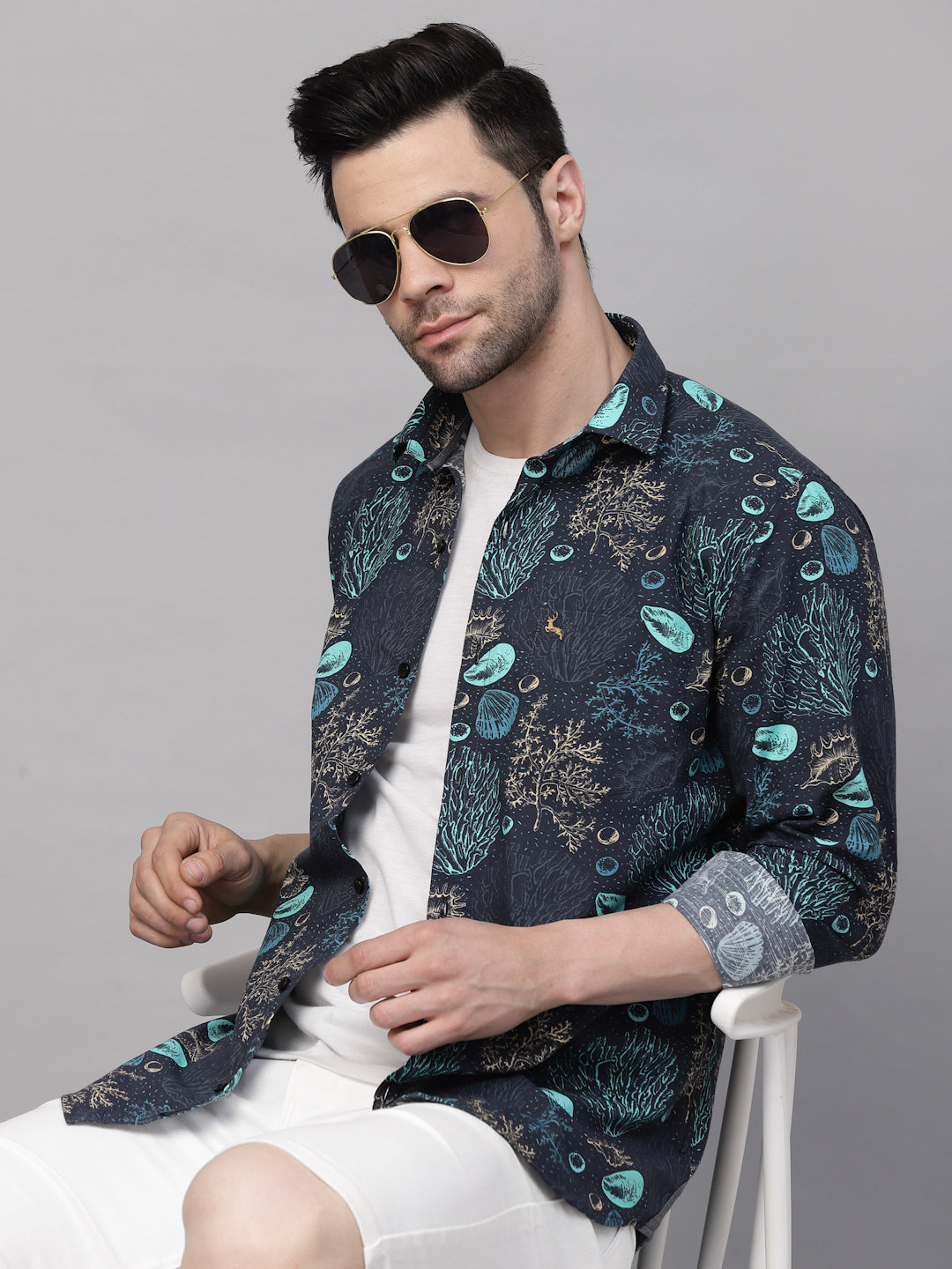 Valbone Men’s Digital Print Sea Plant Printed Regular Fit Casual Shirt Full Sleeves