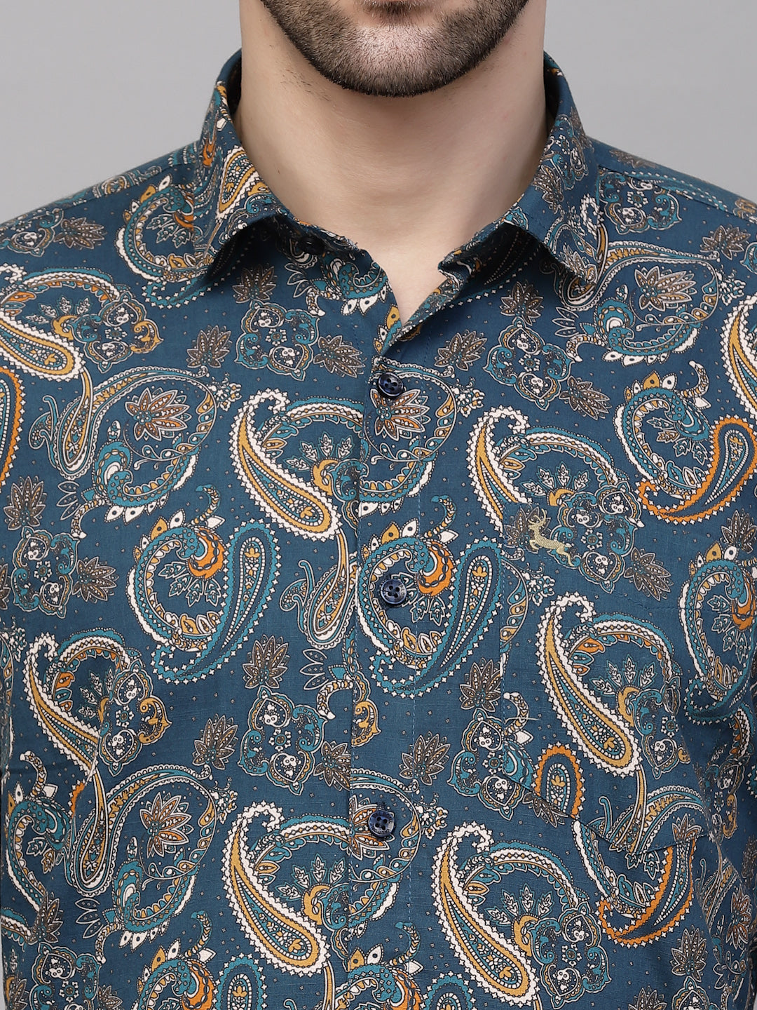 Valbone Men’s Blue Digital Print Paisley Design Regular Fit Casual Shirt Full Sleeves