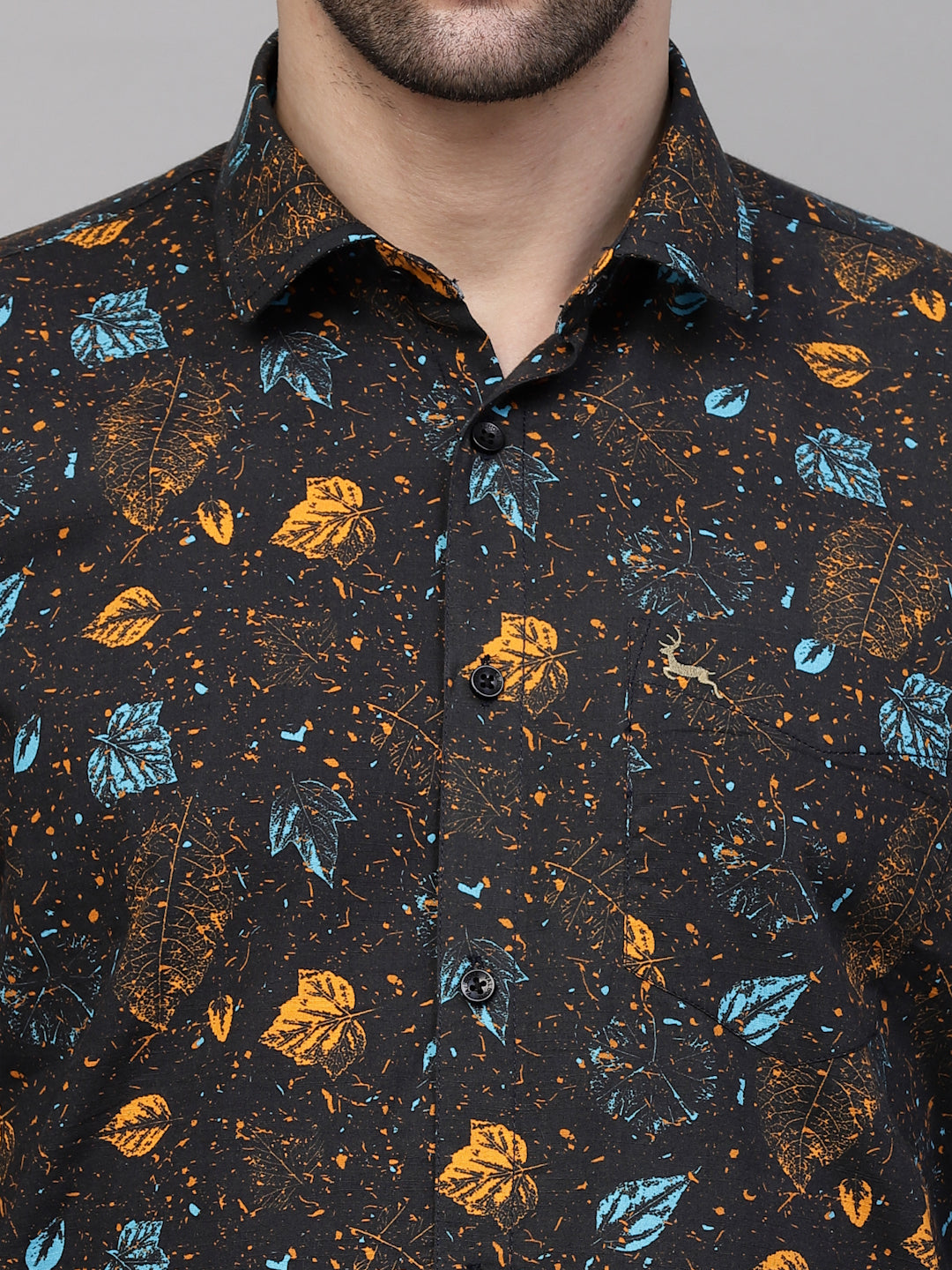 Valbone Men’s Digital Print Blue & Brown Leaf Printed Regular Fit Casual Shirt Full Sleeves