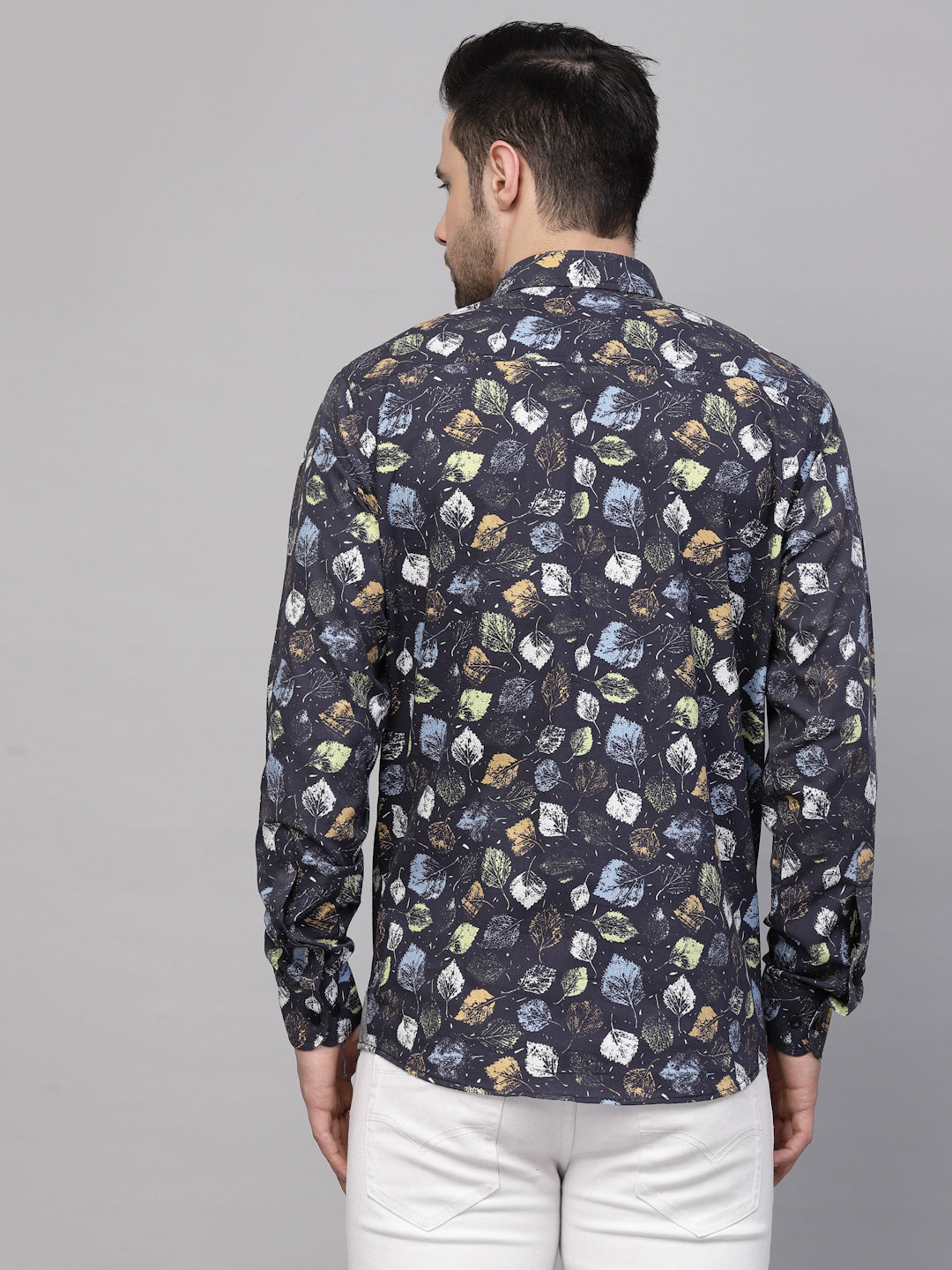 Valbone Men’s Digital Print Leaf Printed Regular Fit Casual Shirt Full Sleeves Black