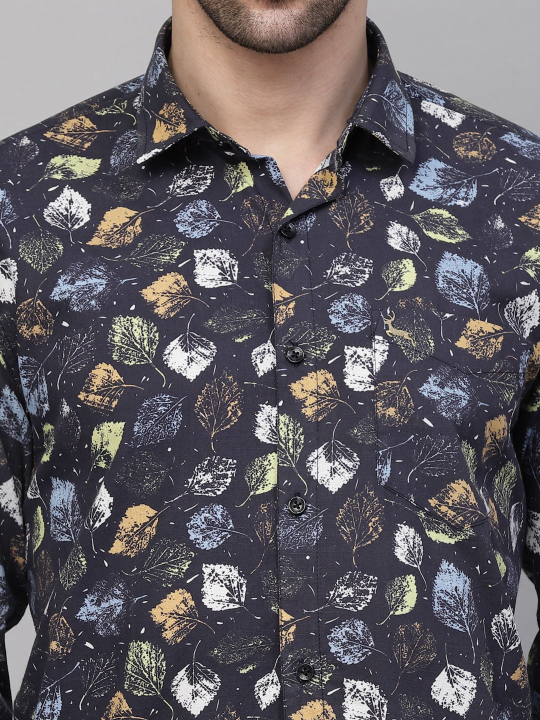 Valbone Men’s Digital Print Leaf Printed Regular Fit Casual Shirt Full Sleeves Black