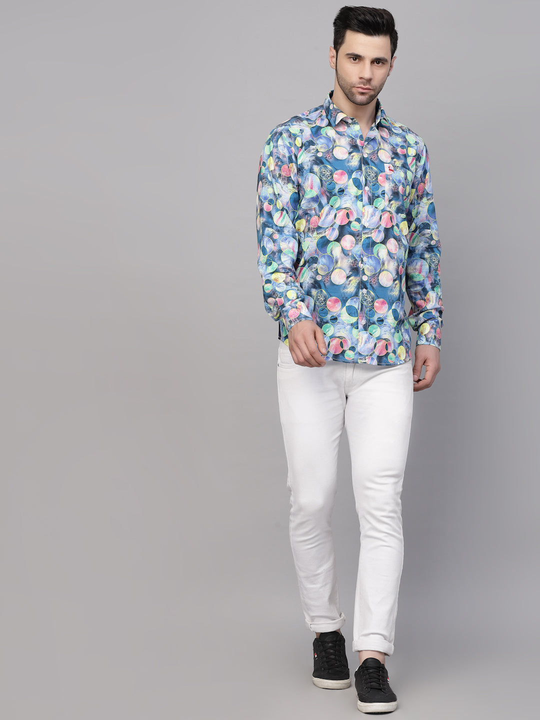 Valbone Men’s Blue Digital Print Regular Fit Casual Shirt Full Sleeves Blue