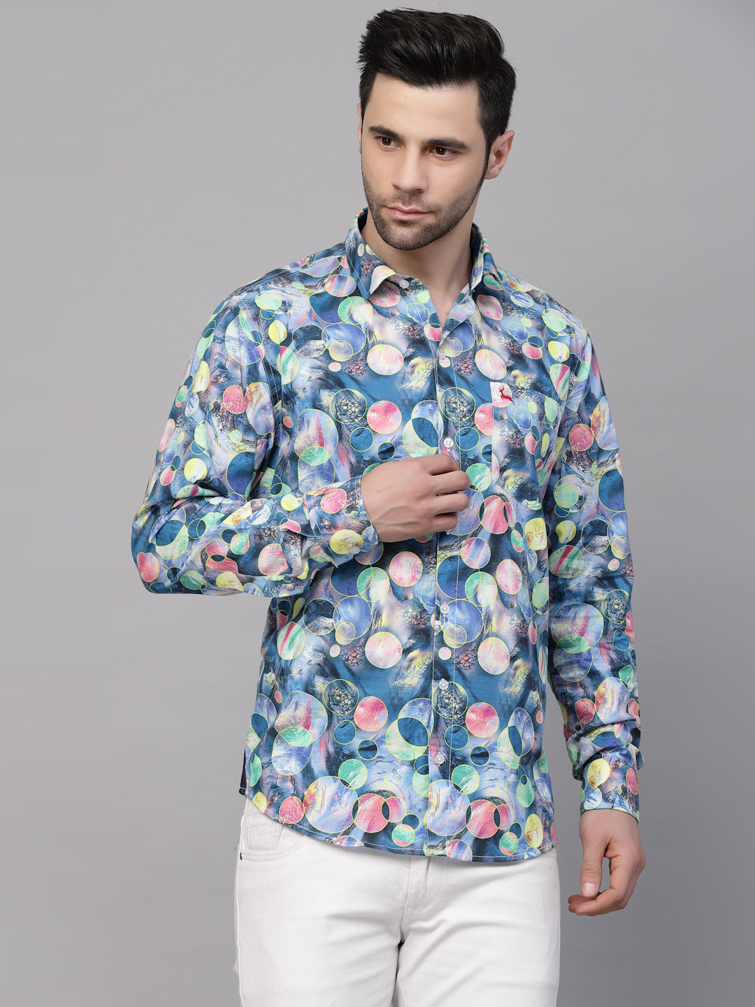 Valbone Men’s Blue Digital Print Regular Fit Casual Shirt Full Sleeves Blue