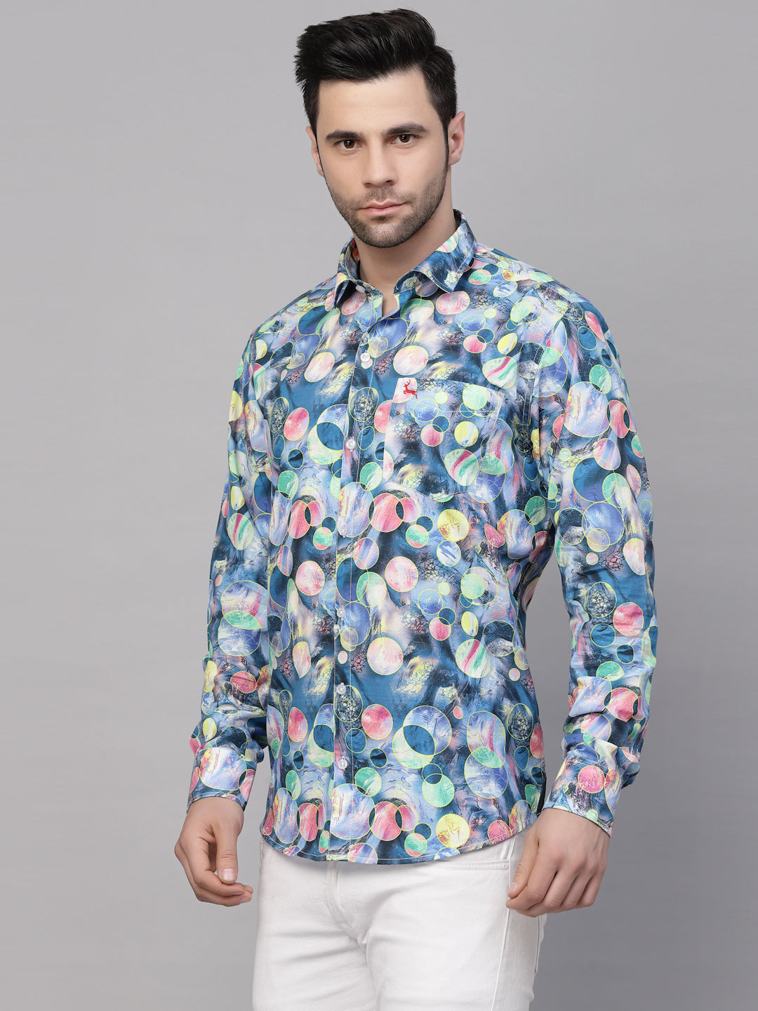 Valbone Men’s Blue Digital Print Regular Fit Casual Shirt Full Sleeves Blue