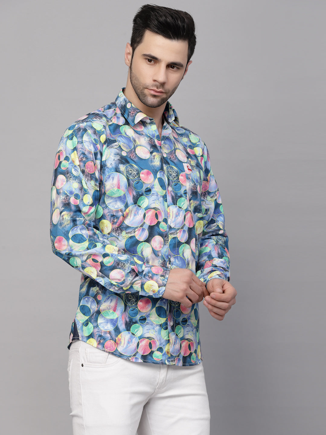 Valbone Men’s Blue Digital Print Regular Fit Casual Shirt Full Sleeves Blue