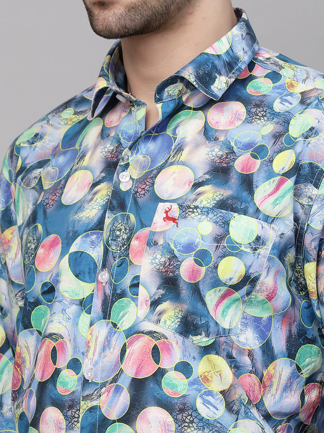 Valbone Men’s Blue Digital Print Regular Fit Casual Shirt Full Sleeves Blue