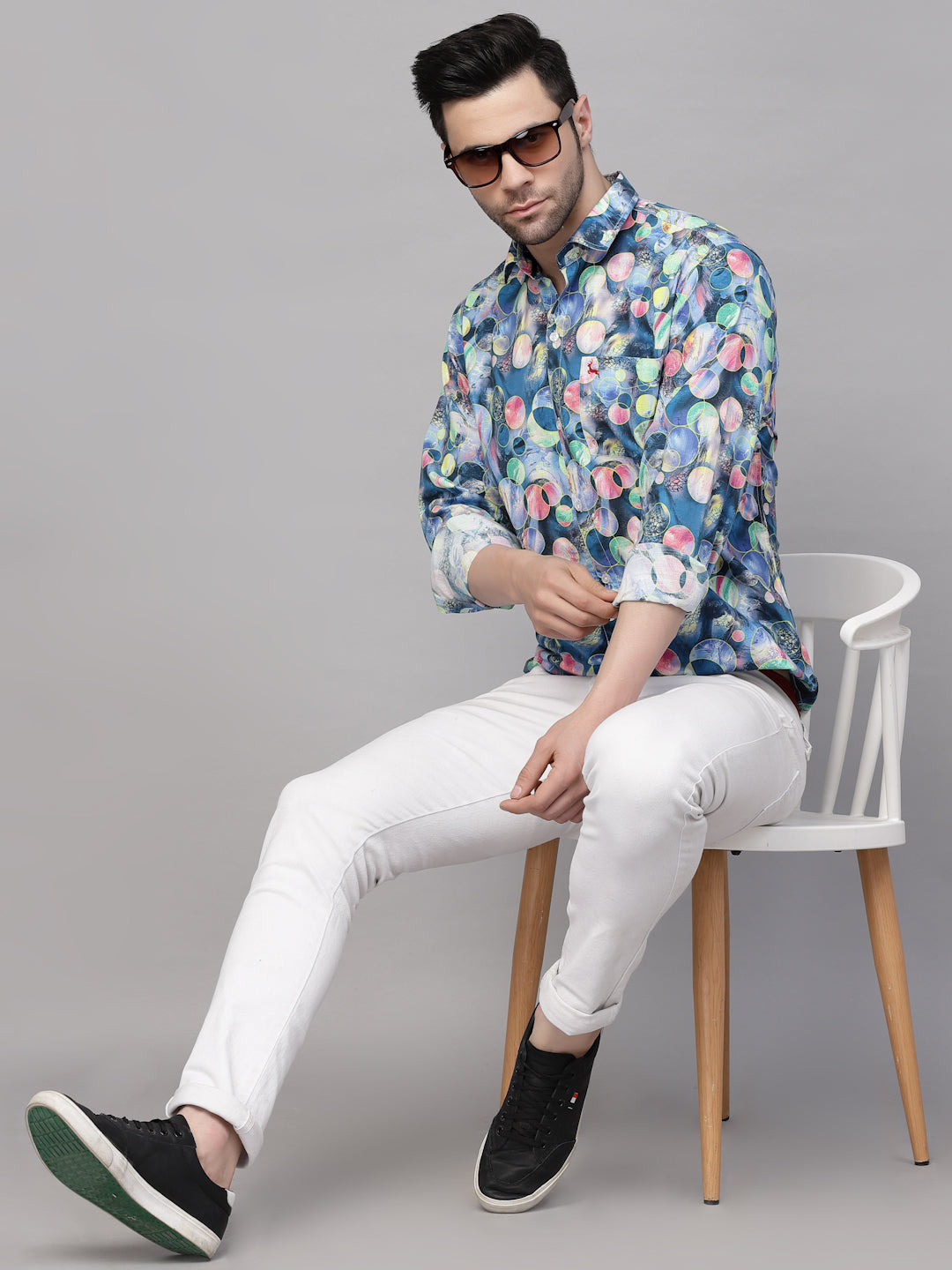 Valbone Men’s Blue Digital Print Regular Fit Casual Shirt Full Sleeves Blue