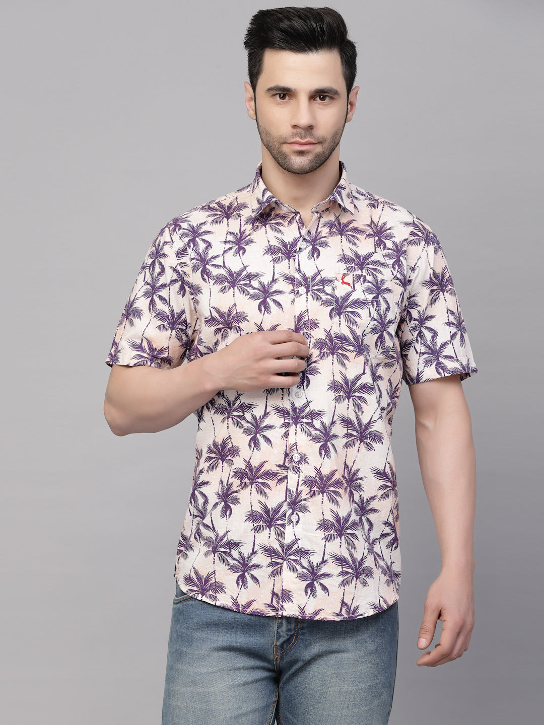 Valbone Men’s Digital Print Purple Tree Printed Regular Fit Casual Shirt Half Sleeves