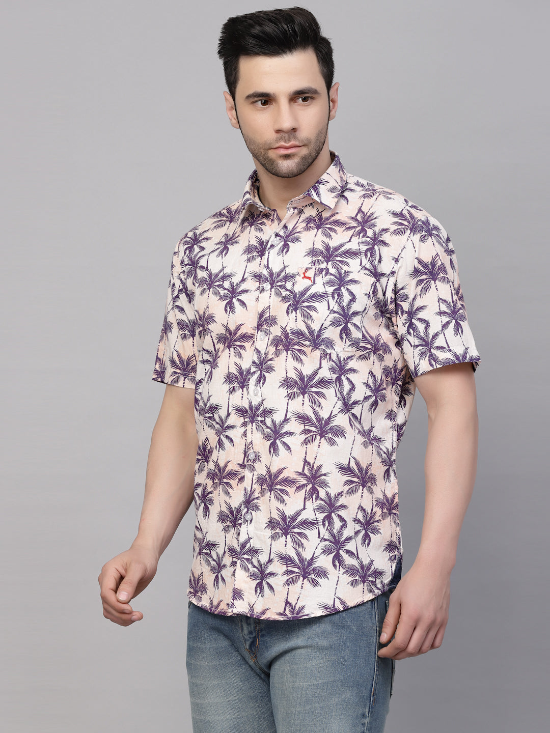 Valbone Men’s Digital Print Purple Tree Printed Regular Fit Casual Shirt Half Sleeves
