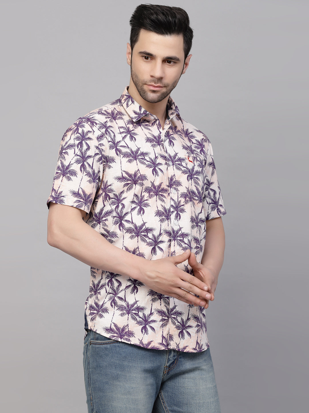 Valbone Men’s Digital Print Purple Tree Printed Regular Fit Casual Shirt Half Sleeves